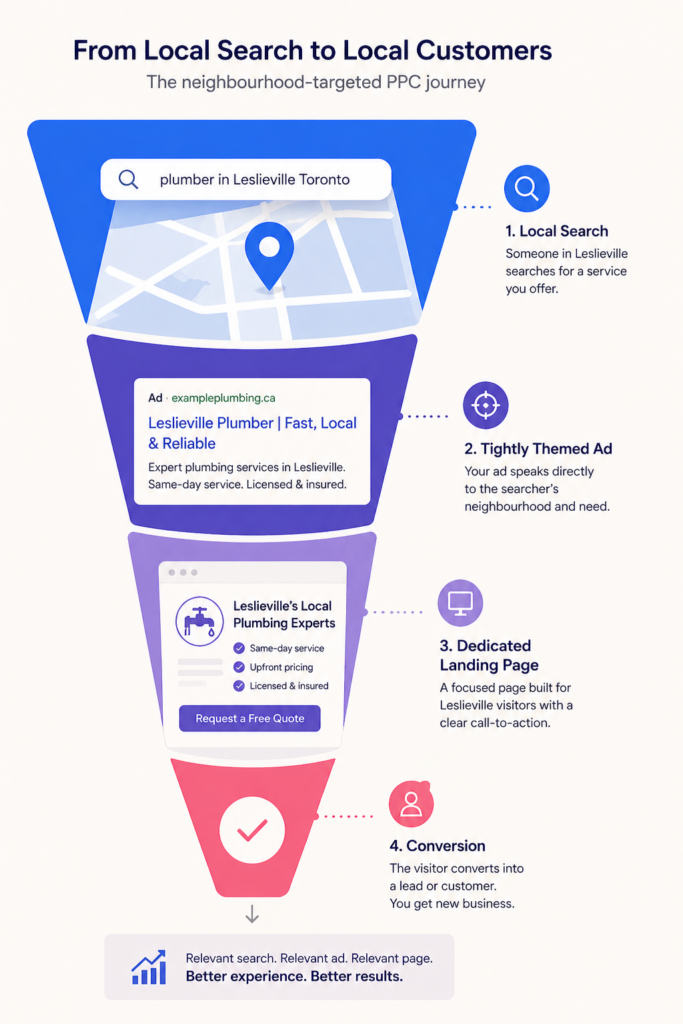 a visual funnel representing a users journey from a search on google ads all the way to making a purchase