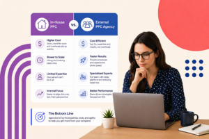 Person deciding between in-house ppc vs toronto ppc agency
