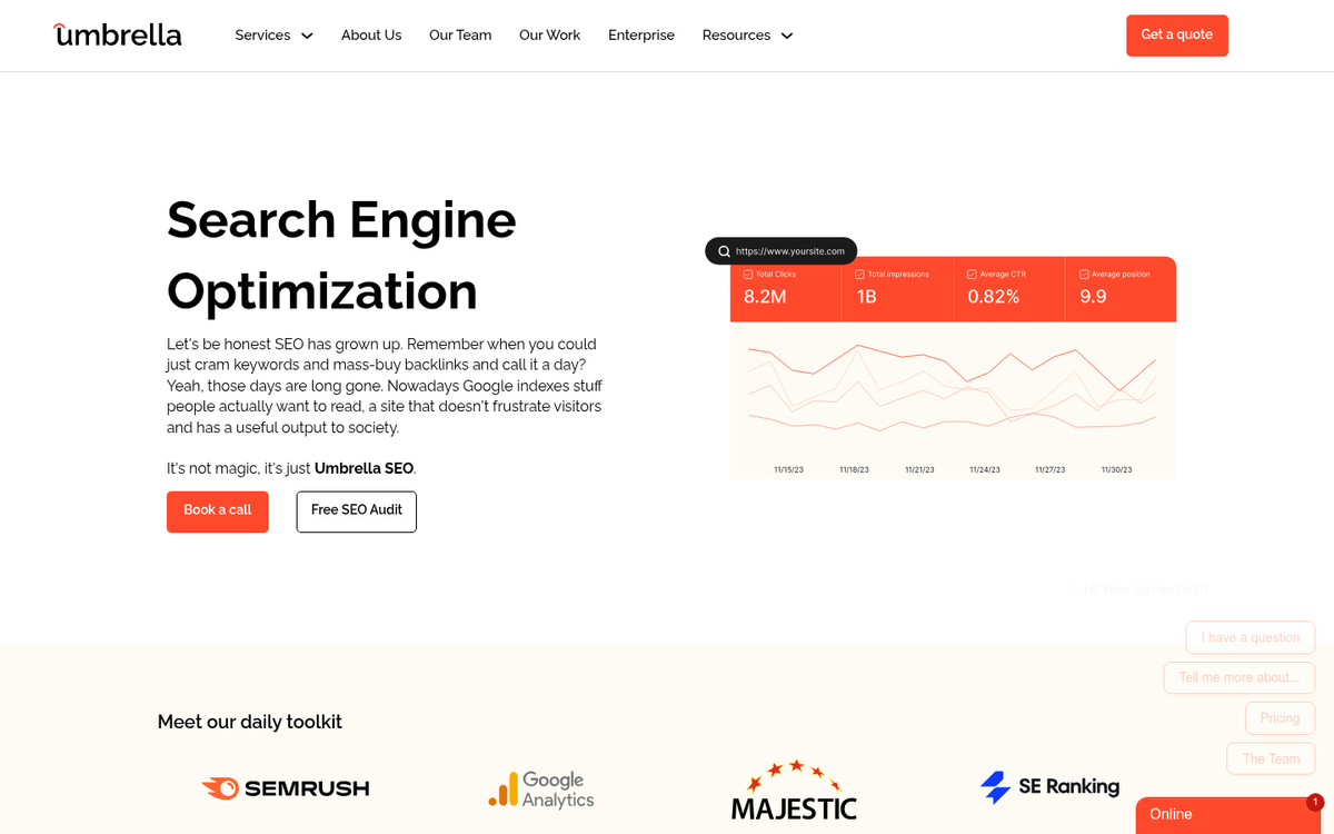 Umbrella performance marketing and SEO agency homepage
