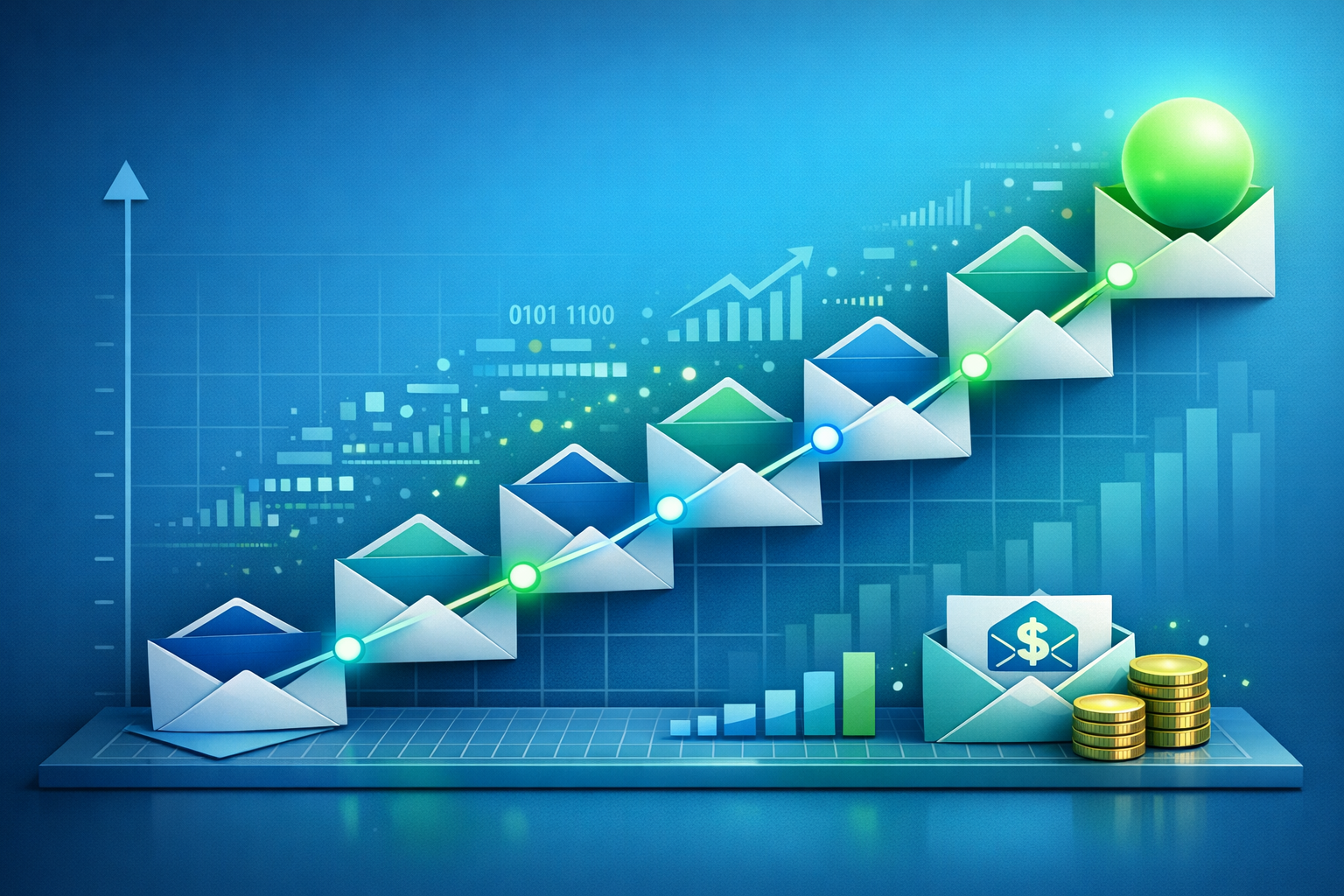 Conceptual illustration of business growth tied to email marketing
