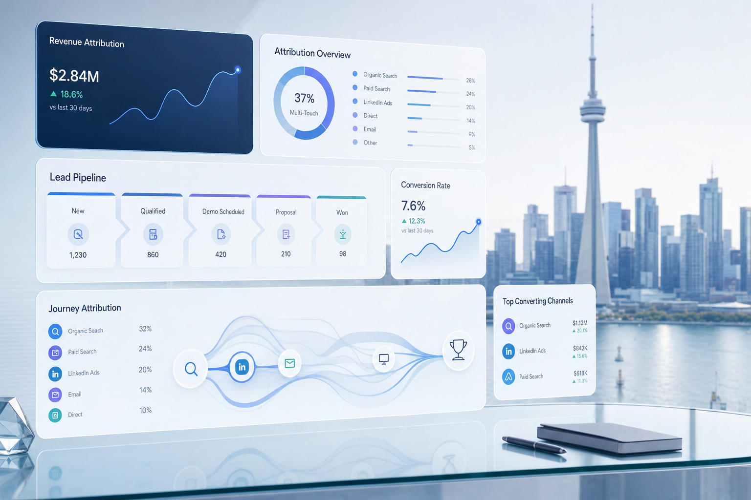 Lead generation PPC agencies Toronto evaluation dashboard showing pipeline and CRM metrics
